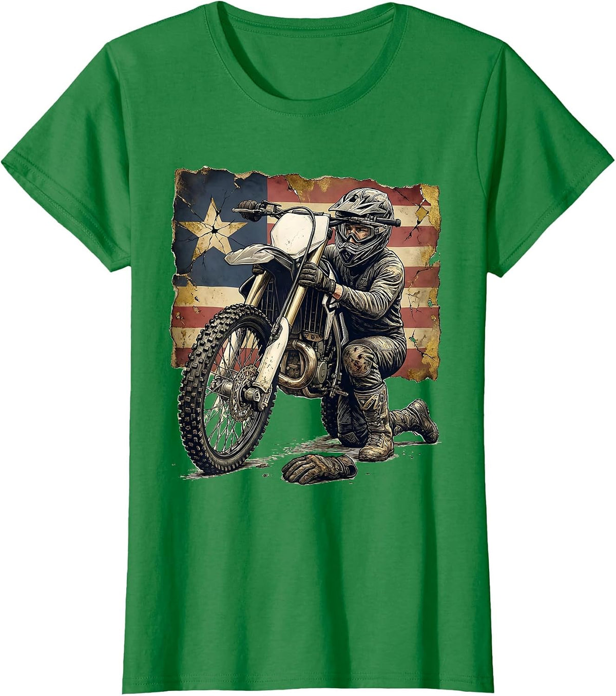 Women's Helmeted Rider Fixing Bent Wheel Dirt Bike Biker Gift T-Shirt - Kelly Green