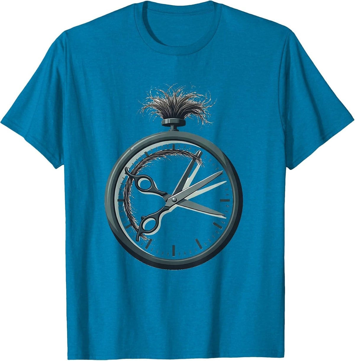 Scissors Clock Barber Hairdresser Gift Work Humor T-Shirt - Sapphire Blue