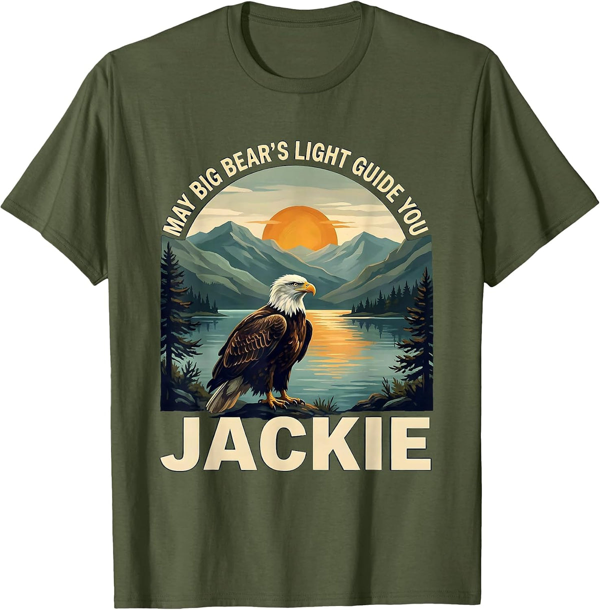 May Big Bear's Light Guide You Jackie Vintage Eagle Memorial T-Shirt - Olive Green