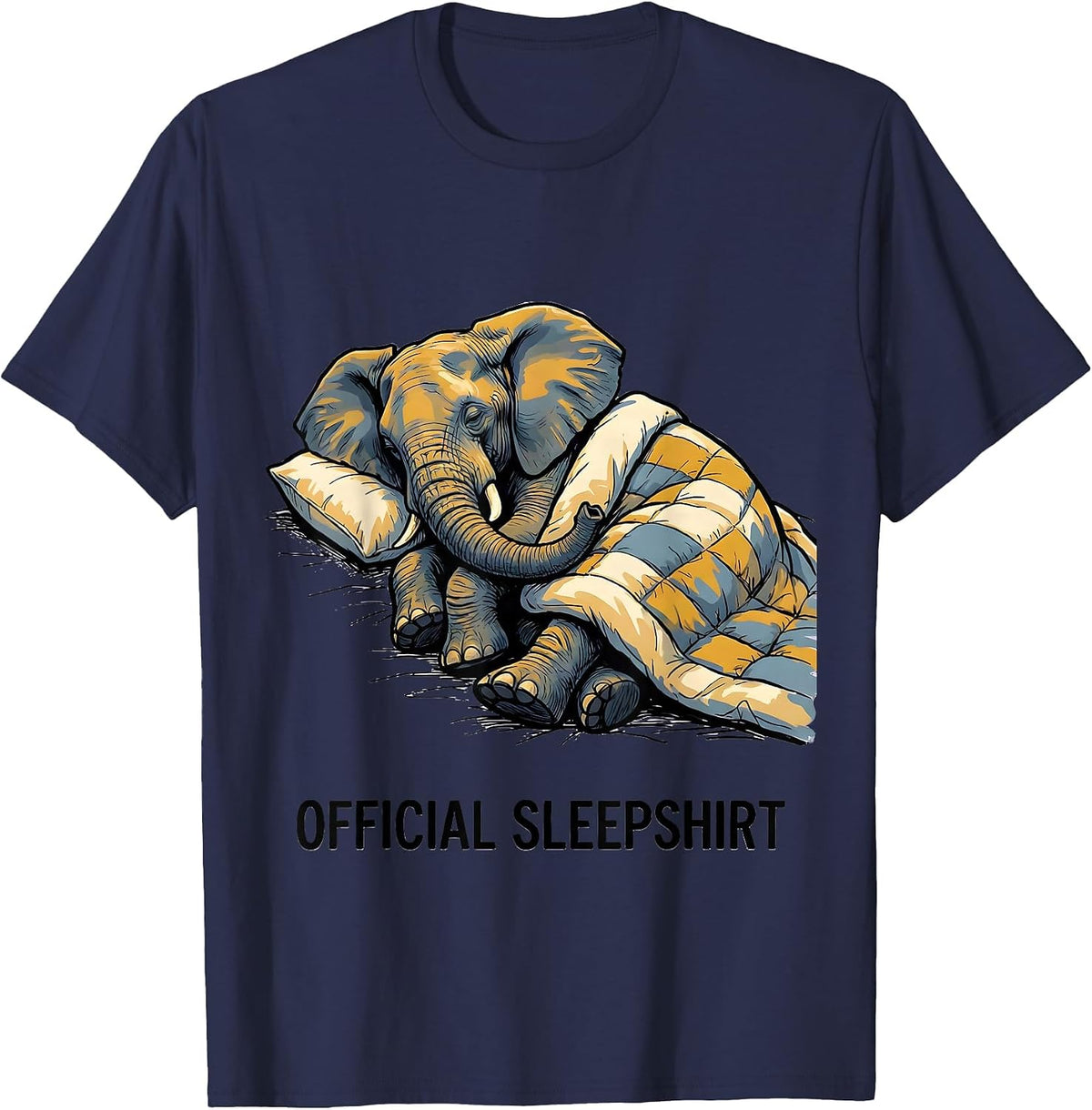 Men's Official Sleepshirt Funny Elephant Nap Cozy Animal Lover T-Shirt - Navy Blue
