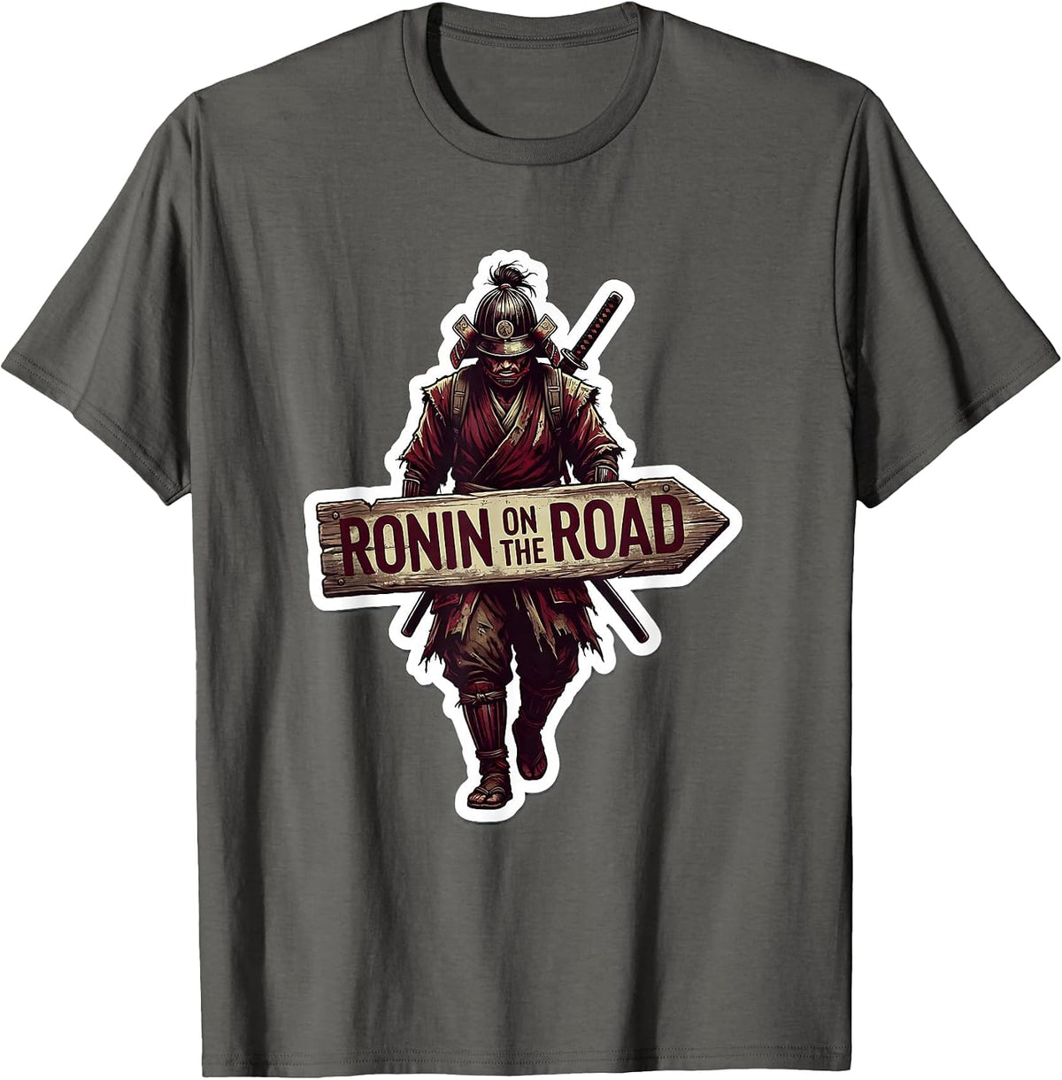 Ronin On The Road Japanese Wanderer Design T-Shirt - Asphalt Grey