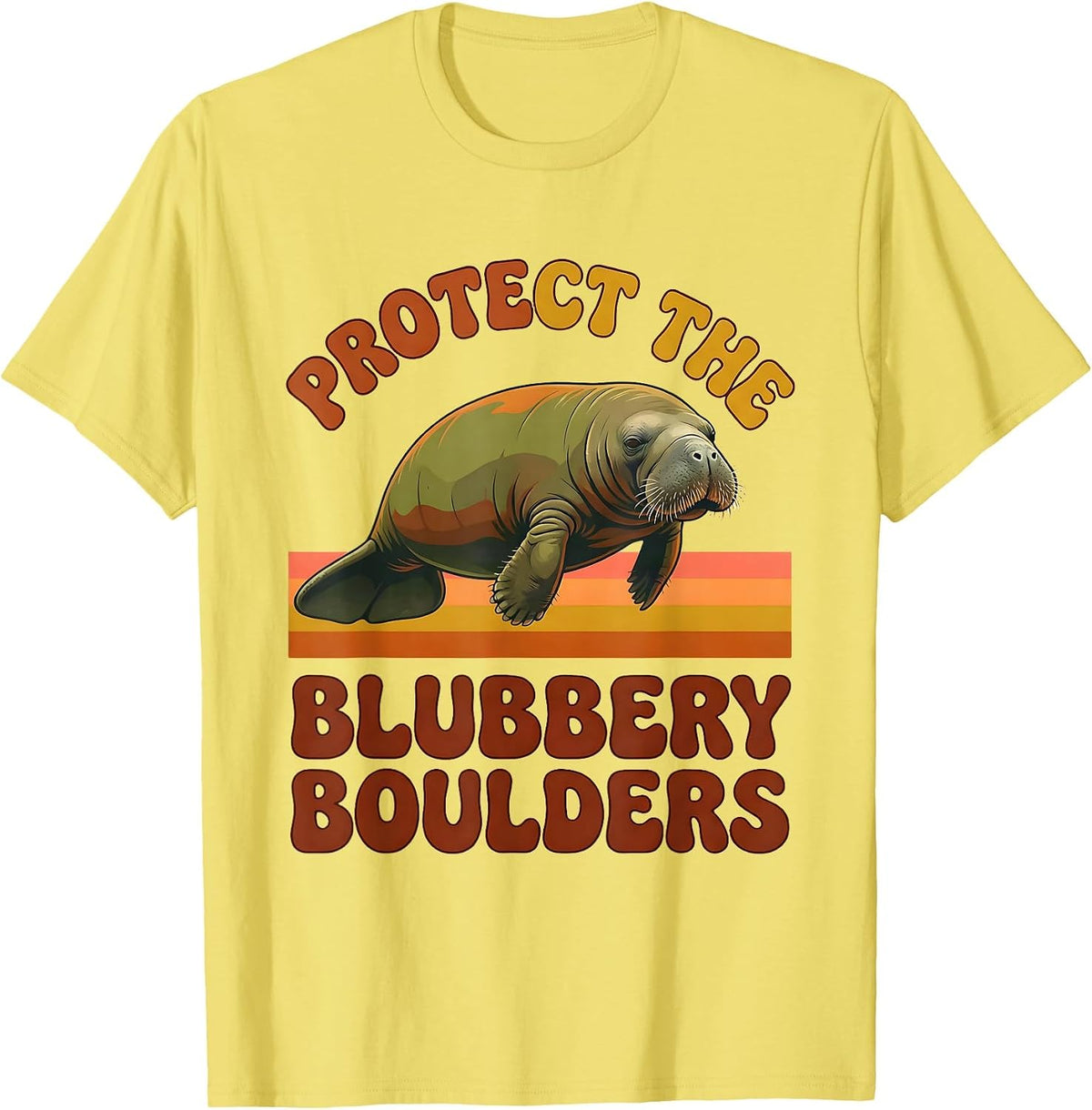 Men's Protect The Blubbery Boulders Retro Funny Manatee Sea Cow T-Shirt - Lemon Yellow