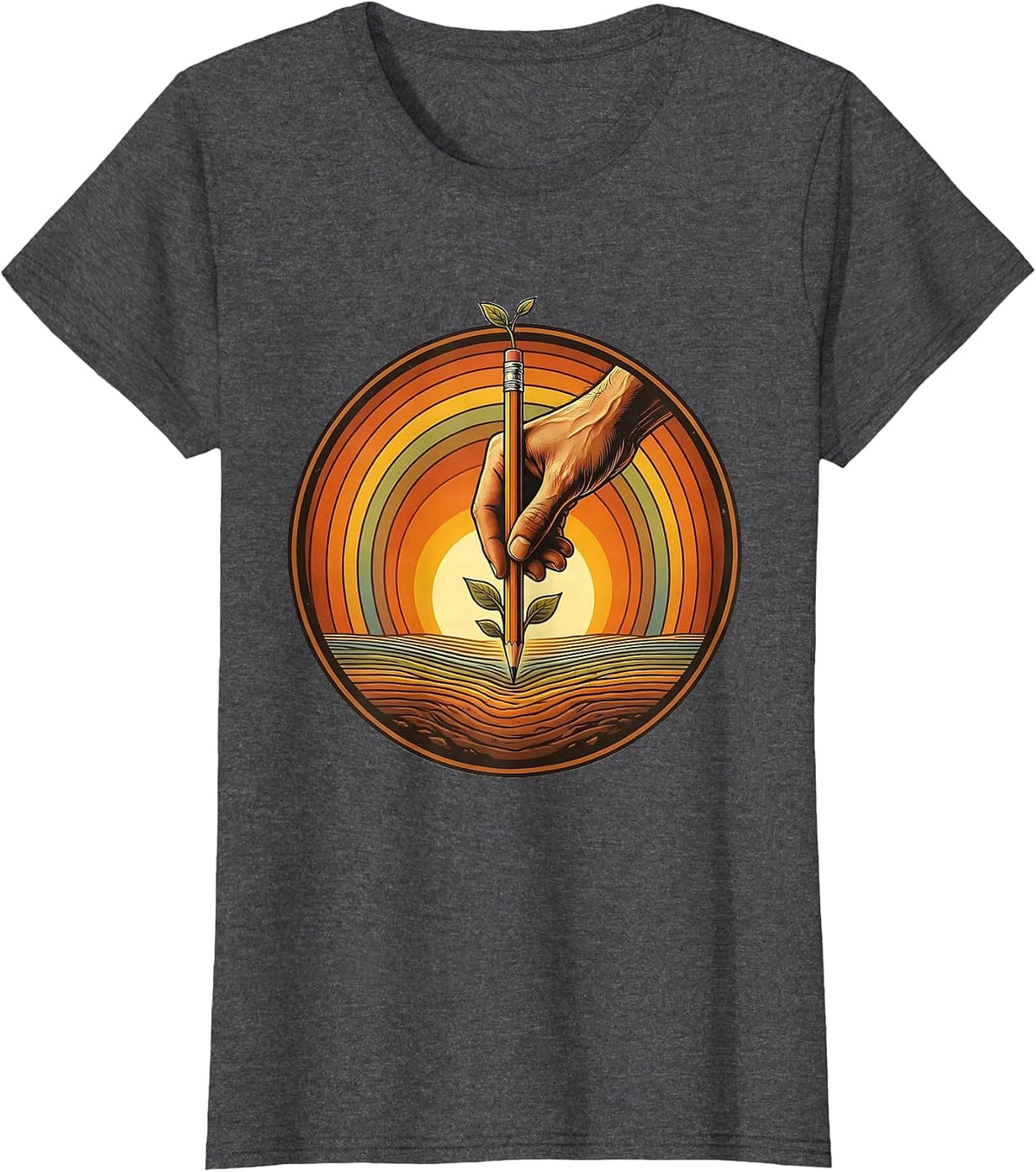 Women's Special Education Teacher Pencil Planting Graphic T-Shirt - Dark Heather Grey