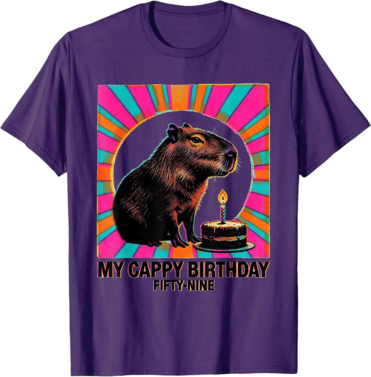 My Cappy Birthday Fifty-Nine Risograph Kawaii Capybara T-Shirt - Purple