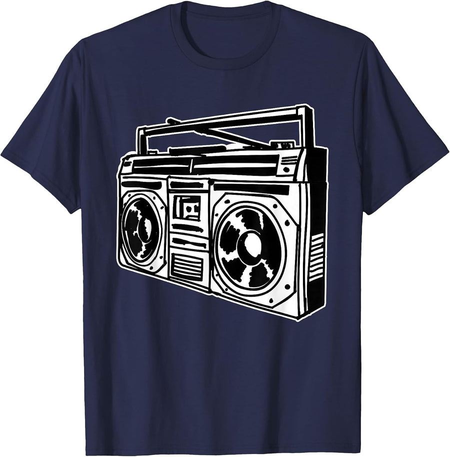 Ghetto Blaster 80's 90's Hip Hip Rap T-Shirt - Navy Blue