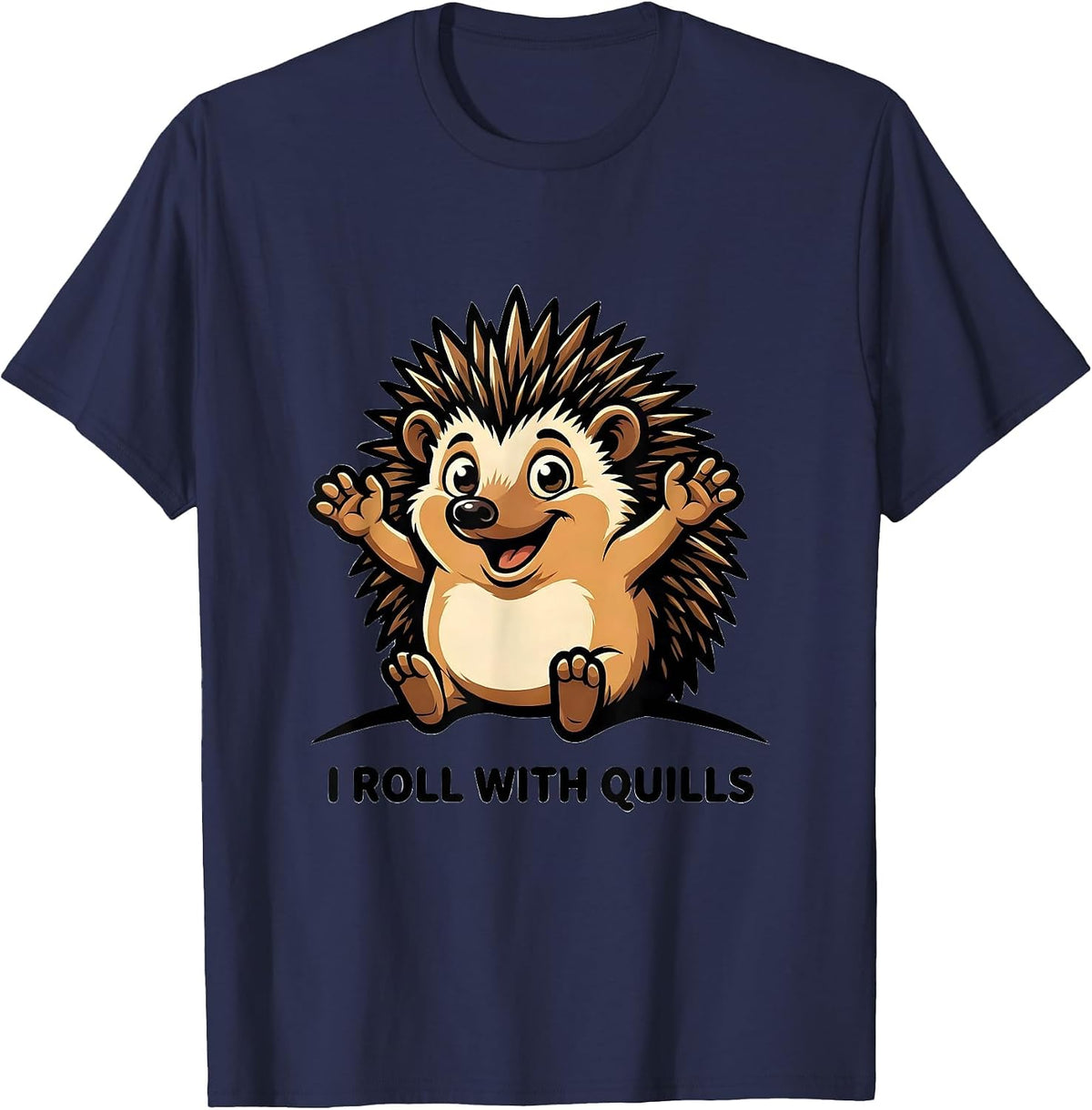 Men's I Roll With Quills Cute Hedgehog Lover Animal Humor T-Shirt - Navy Blue