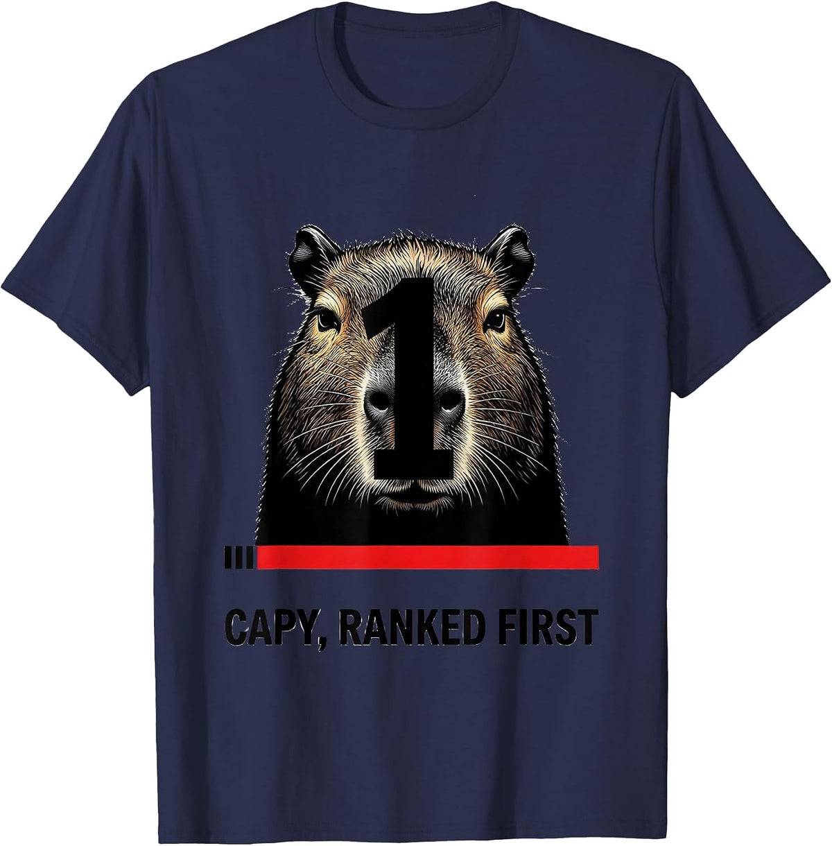Men's Capy Ranked First Funny Capybara Meme Animal Lover Humor T-Shirt - Navy Blue