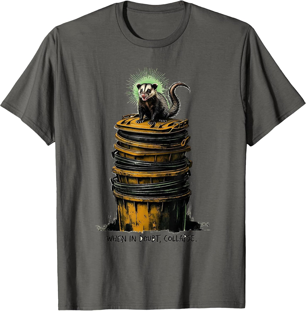 When In Doubt Collapse Funny Opossum Meme Animal Lover Humor T-Shirt - Asphalt Grey