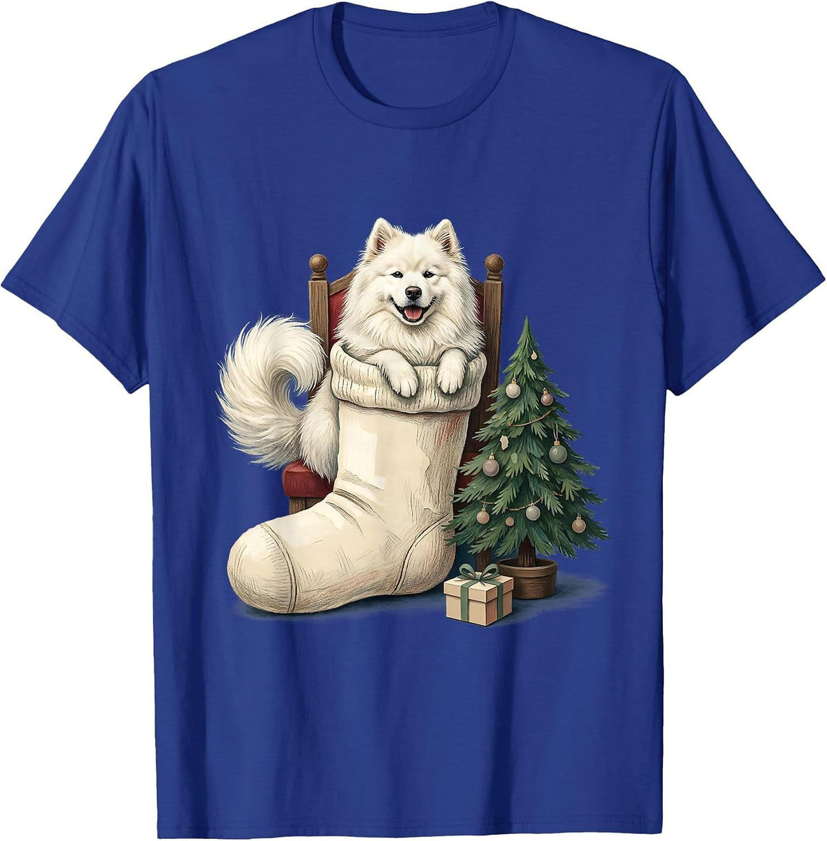 Men's Samoyed In Stocking Storybook Christmas Dog Lover Gift T-Shirt - Royal Blue