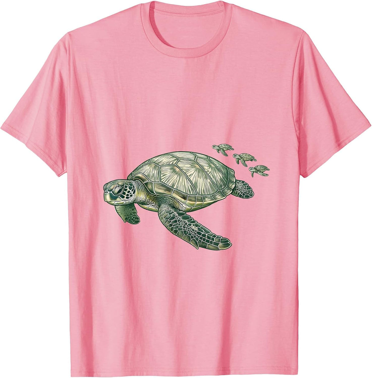 Men's Mama Sea Turtle and Hatchlings Ocean Journey T-Shirt - Pink