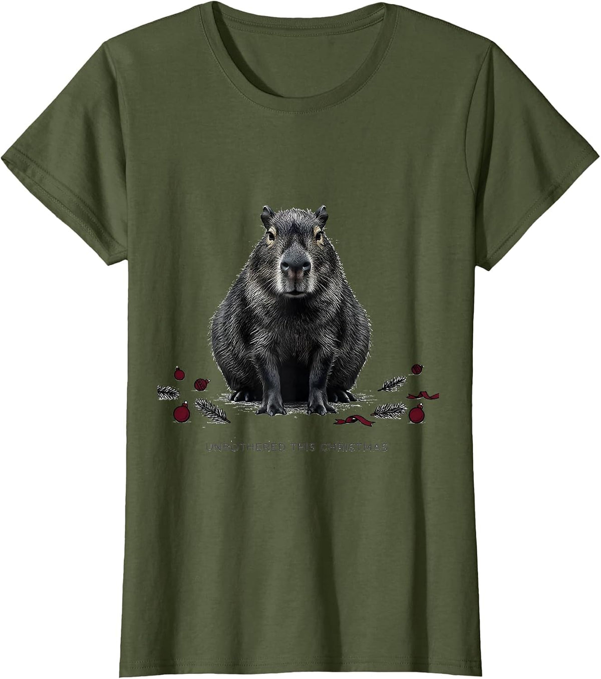 Women's Unbothered This Christmas Editorial Conceptual Capybara T-Shirt - Olive Green