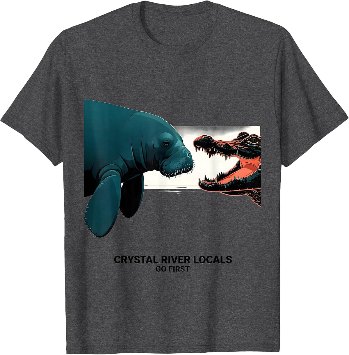 Crystal River Locals Go First Geometric Gulf Coast Manatee T-Shirt - Dark Heather Grey
