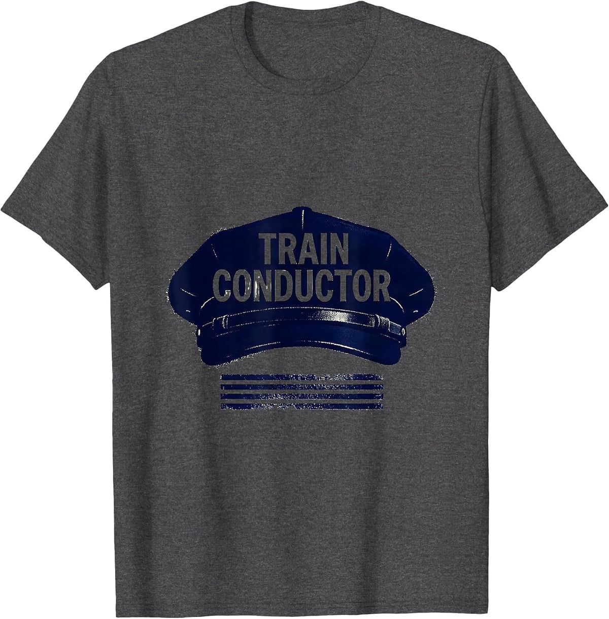 Men's Train Conductor Rubber Stamp Halloween Costume Novelty T-Shirt - Dark Heather Grey