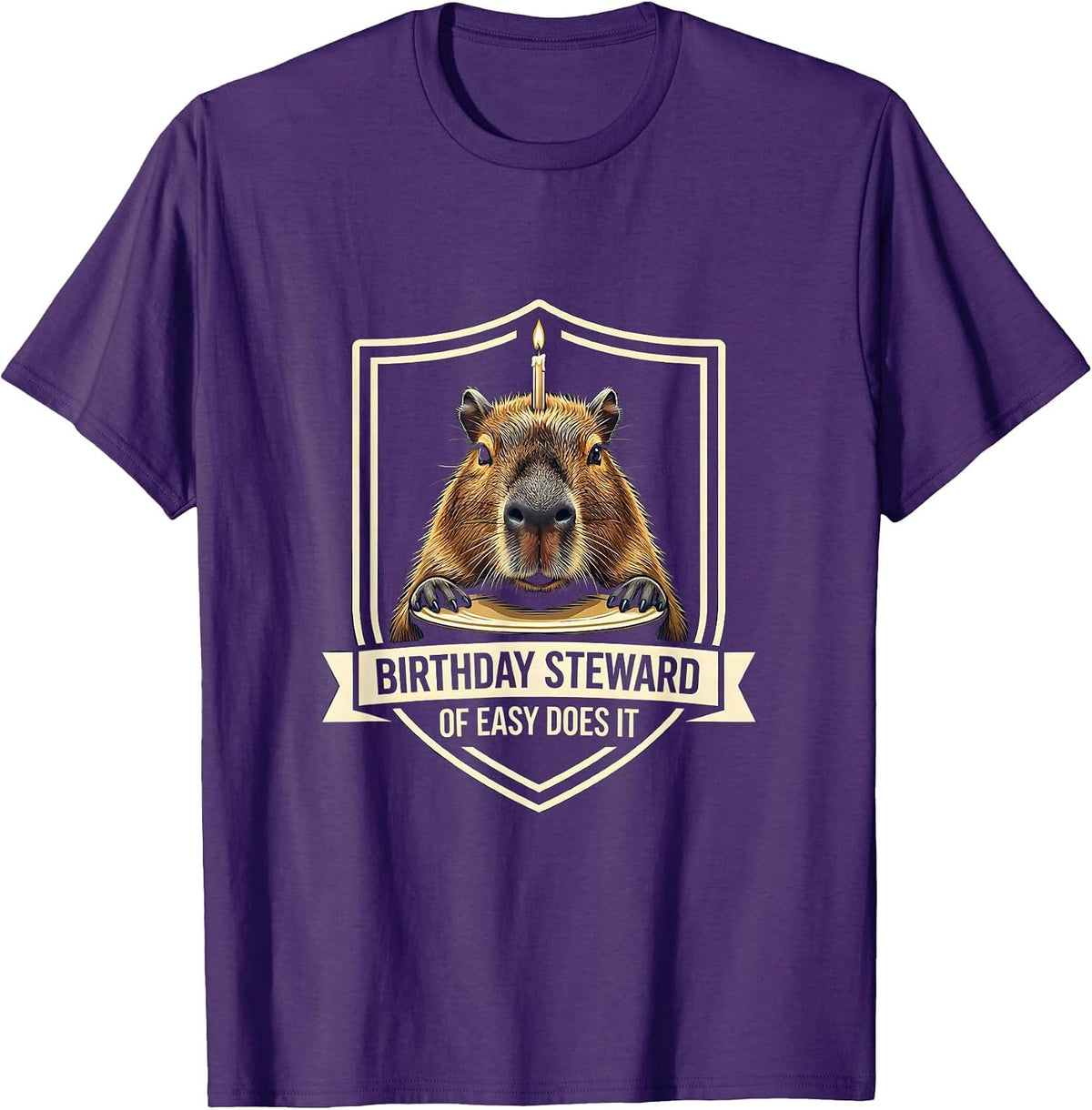 Birthday Steward of Easy Does It Kawaii Capybara Birthday T-Shirt - Purple