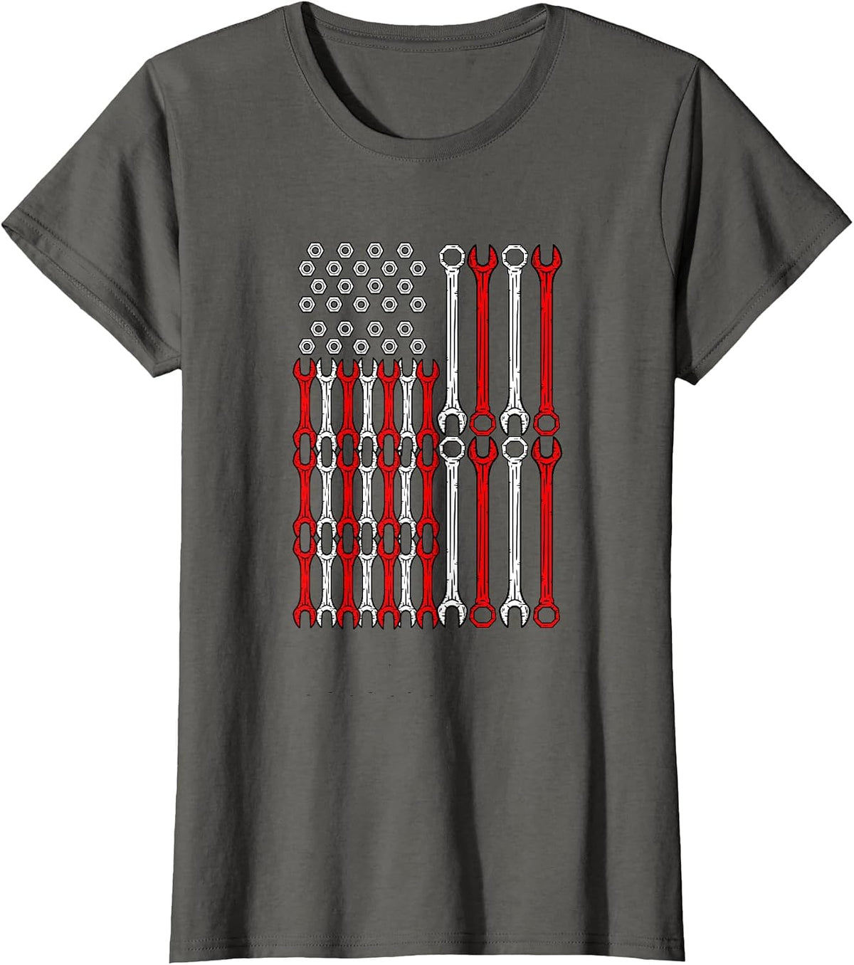 USA Red White and Blue Wrench Flag - Car Motor Repair Worker T-Shirt - Asphalt Grey