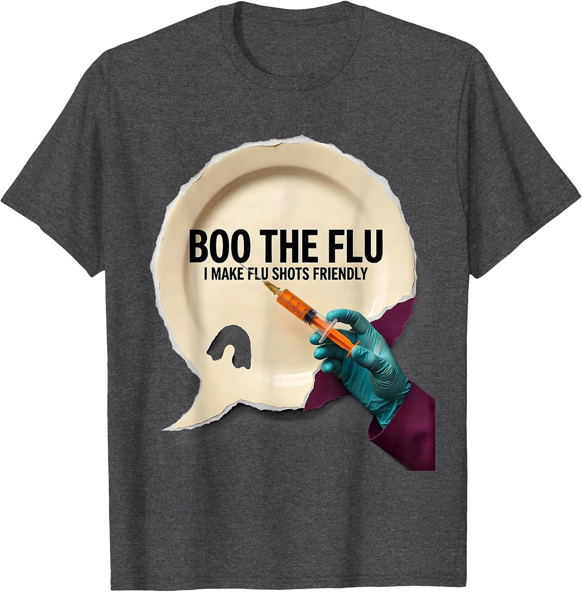 Men's Boo the Flu I Make Flu Shots Friendly Funny Halloween Nurse T-Shirt - Dark Heather Grey