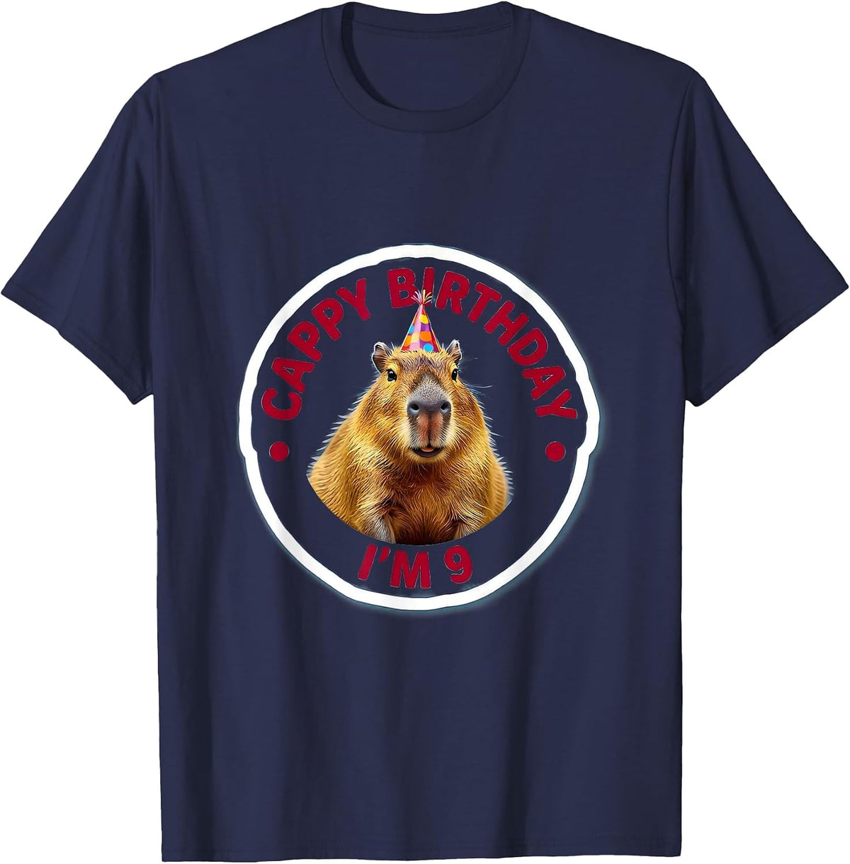 Cappy Birthday I'm 9 Funny Capybara Meme Birthday Party T-Shirt - Navy Blue