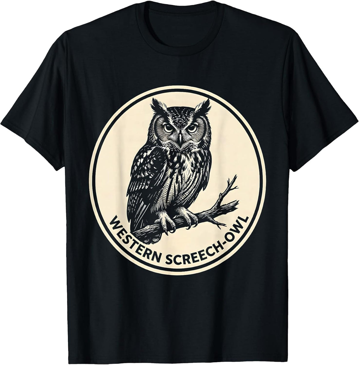 Men's Western Screech-Owl Scratchboard Owl Lover Birdwatcher T-Shirt - Black