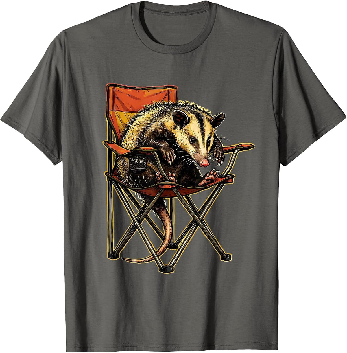 Men's Opossum Slumped Camp Chair Funny Animal Meme Humor T-Shirt - Asphalt Grey