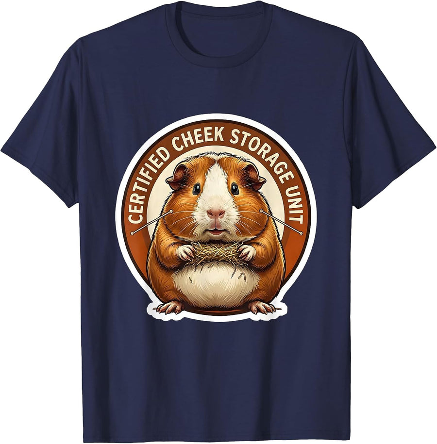 Certified Cheek Storage Unit Funny Guinea Pig Lover Cavy T-Shirt - Navy Blue