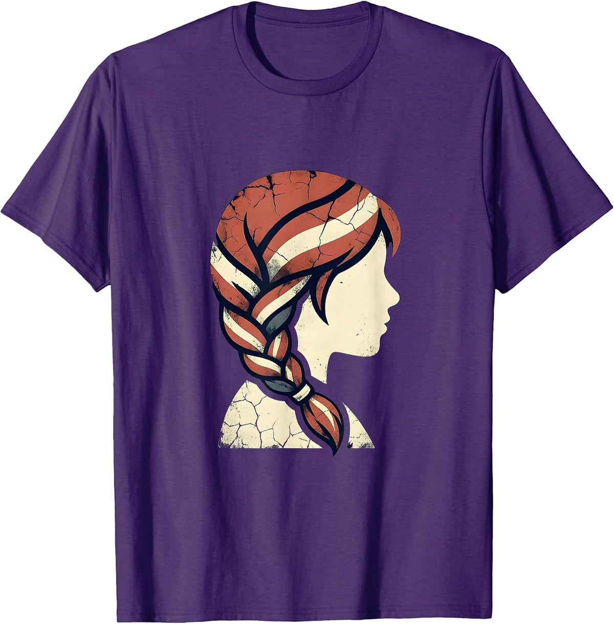 Girls Red White and Blue Braided Flag Ribbon T-Shirt - Purple