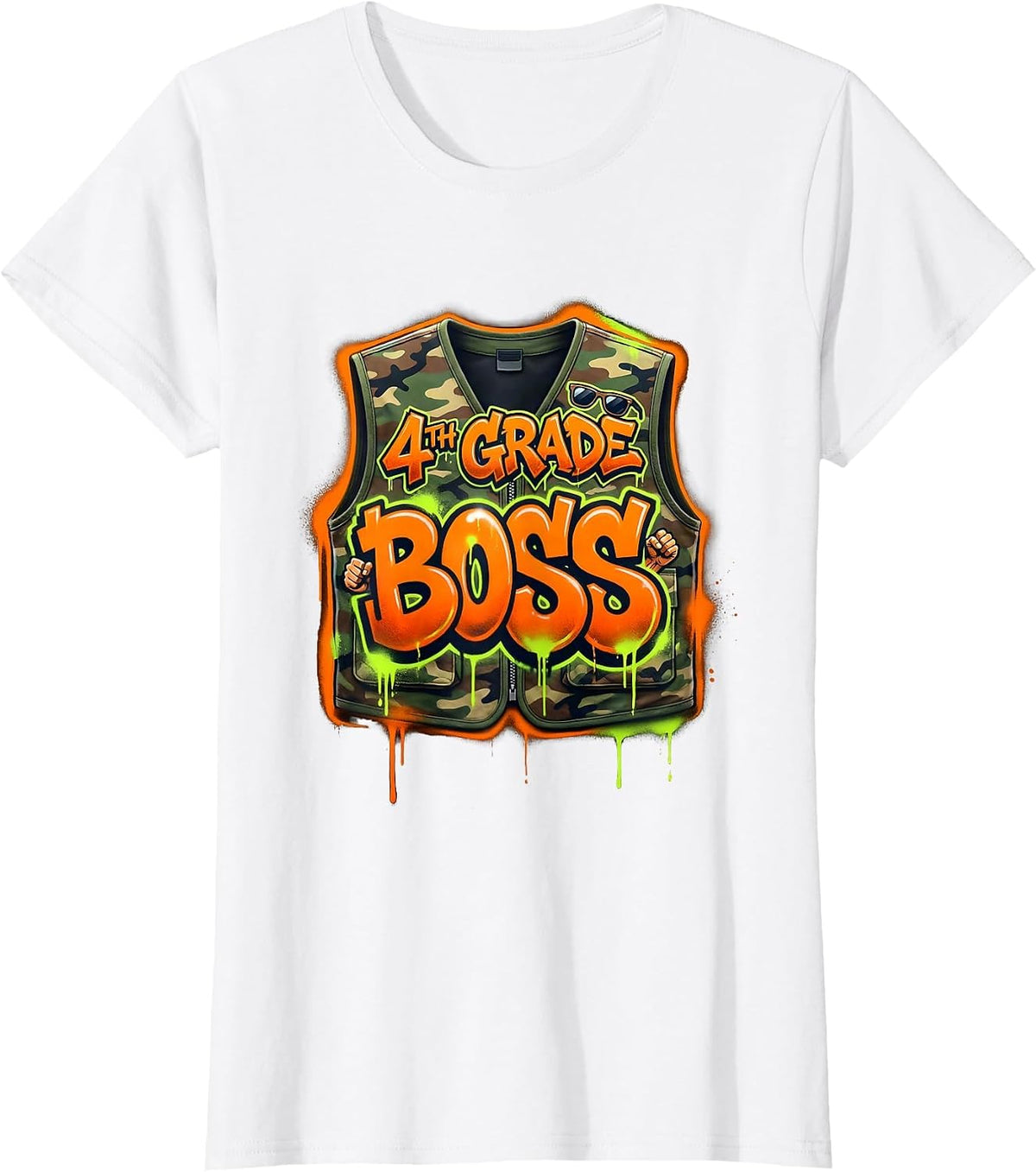 Women's 4TH GRADE BOSS Graffiti Camo Fourth Grade Back To School T-Shirt - White