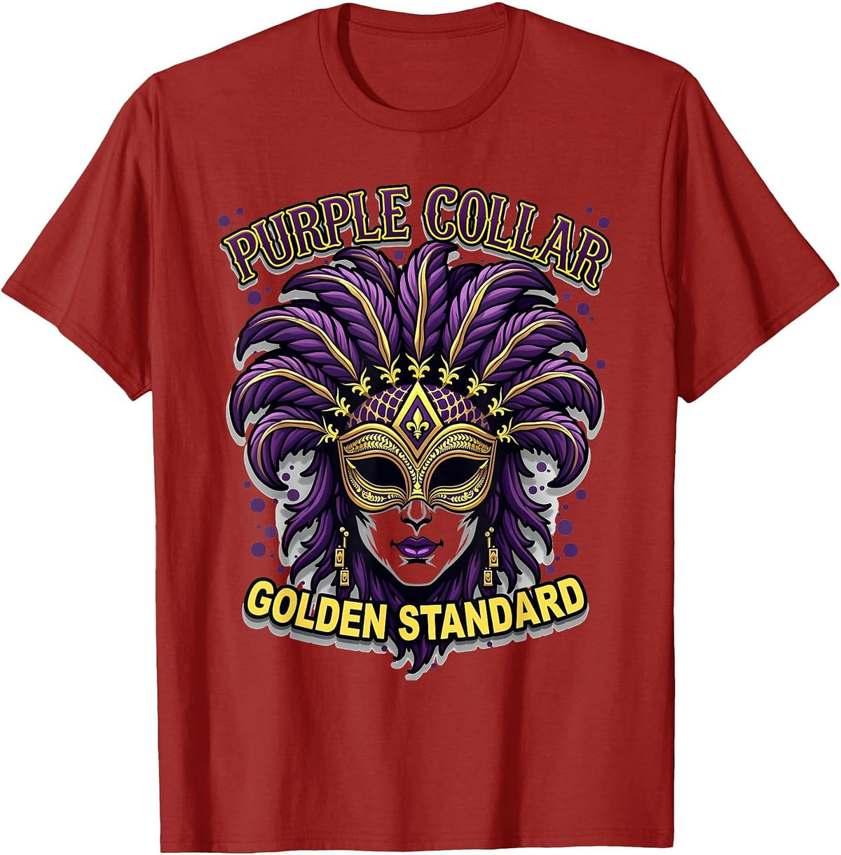 Purple Collar Golden Standard Mardi Gras Design T-Shirt - Cranberry Red