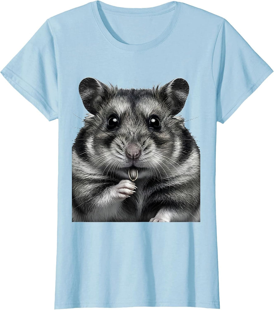 Women's Hamster Face Extreme Close-Up Cute Pet Lover Meme T-Shirt - Baby Blue