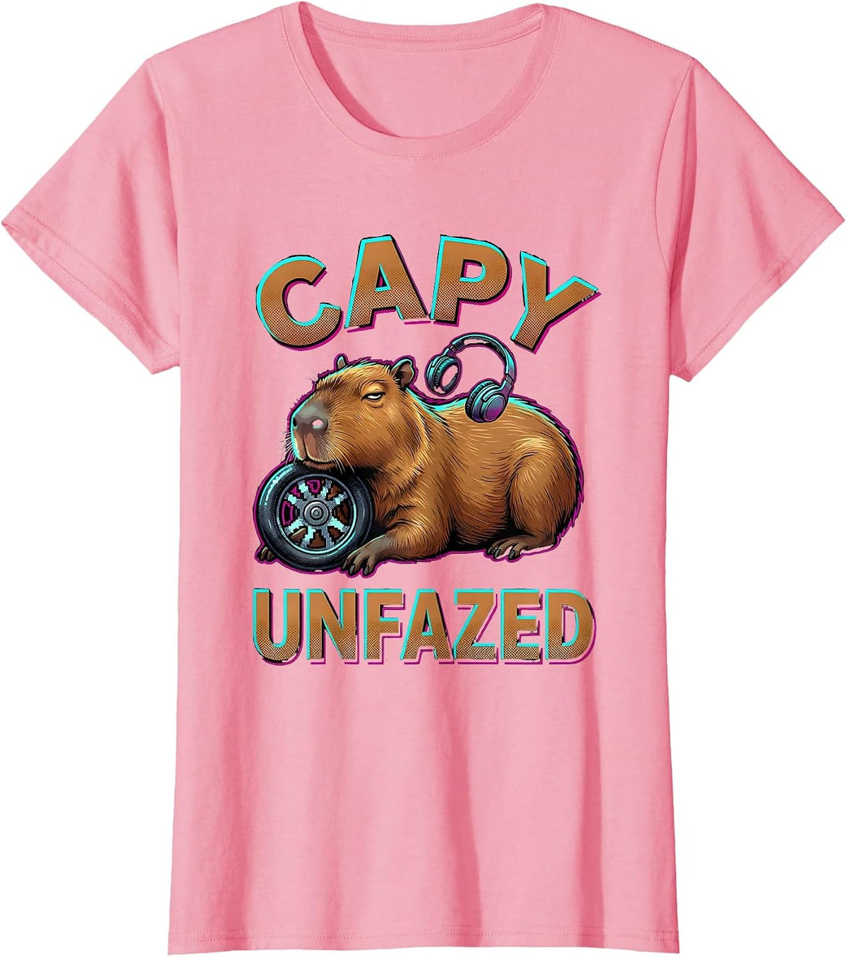 Women's Capy, Unfazed Pop Art Capybara Gaming Meme Humor T-Shirt - Pink