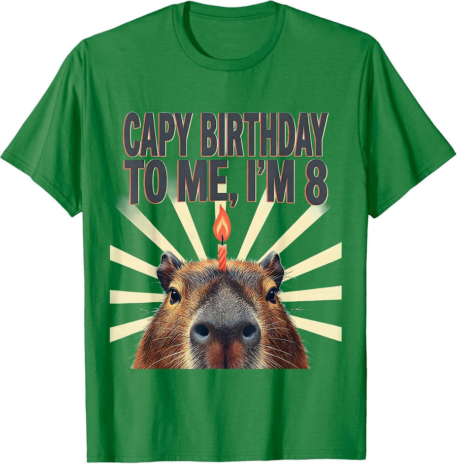 Men's Capy Birthday To Me I'm 8 Funny Kids Party Capybara Lover T-Shirt - Kelly Green