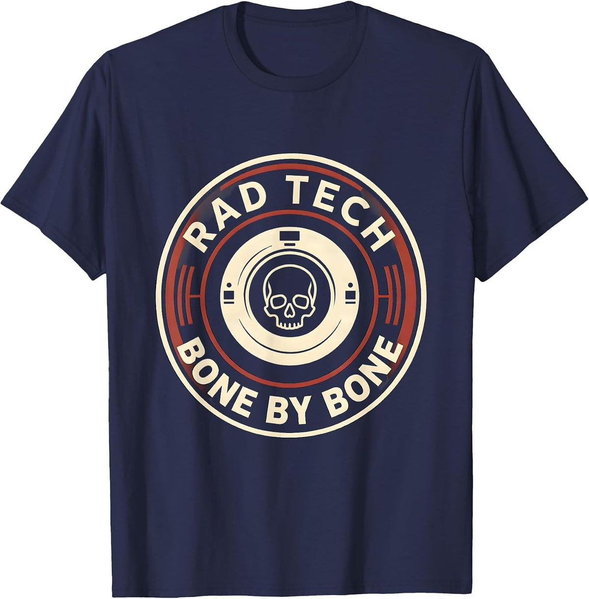 Men's RAD TECH BONE BY BONE Funny Radiology Tech Humor X-Ray CT T-Shirt - Navy Blue