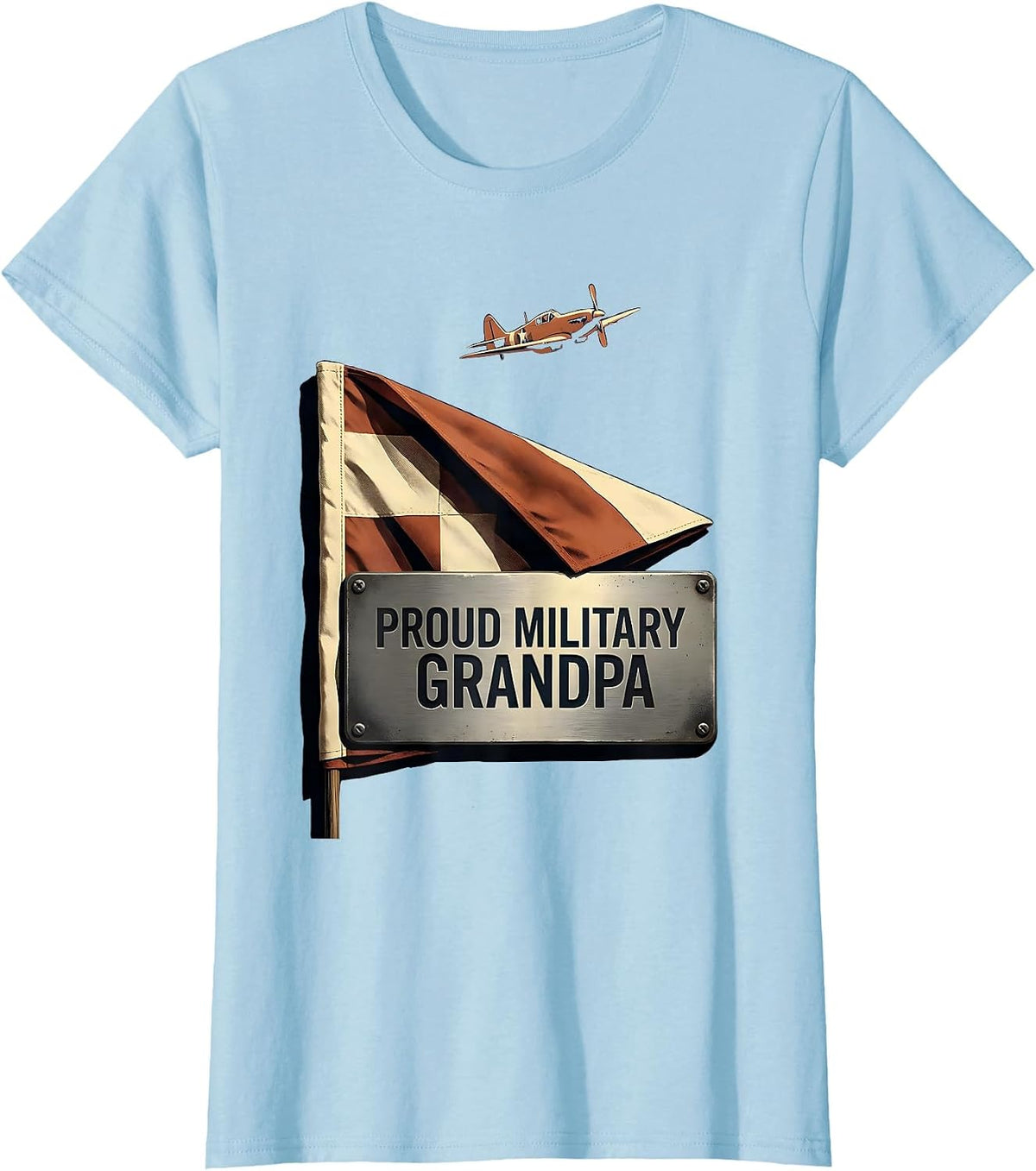 Proud Military Grandpa Veteran Family Heritage Screenprint T-Shirt - Baby Blue