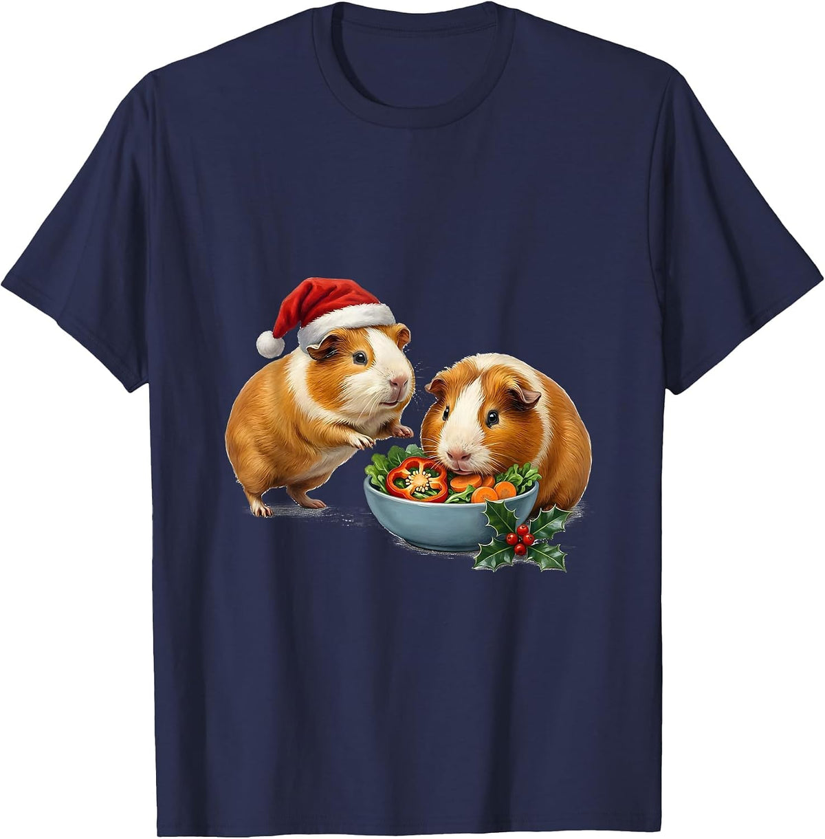 Men's Guinea Pig Santa Hat Holiday Humor Novelty T-Shirt - Navy Blue