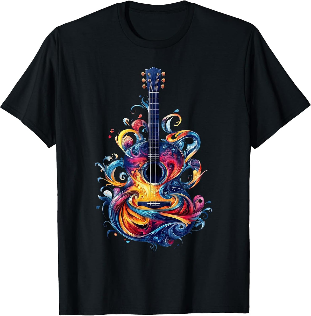 Watercolor Guitar Instrument with Splash Guitar T-Shirt - Black