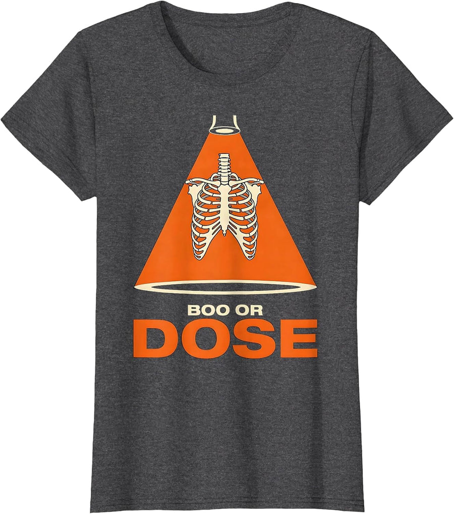 Women's Boo Or Dose Stencil Graphic Radiology Tech Halloween T-Shirt - Dark Heather Grey