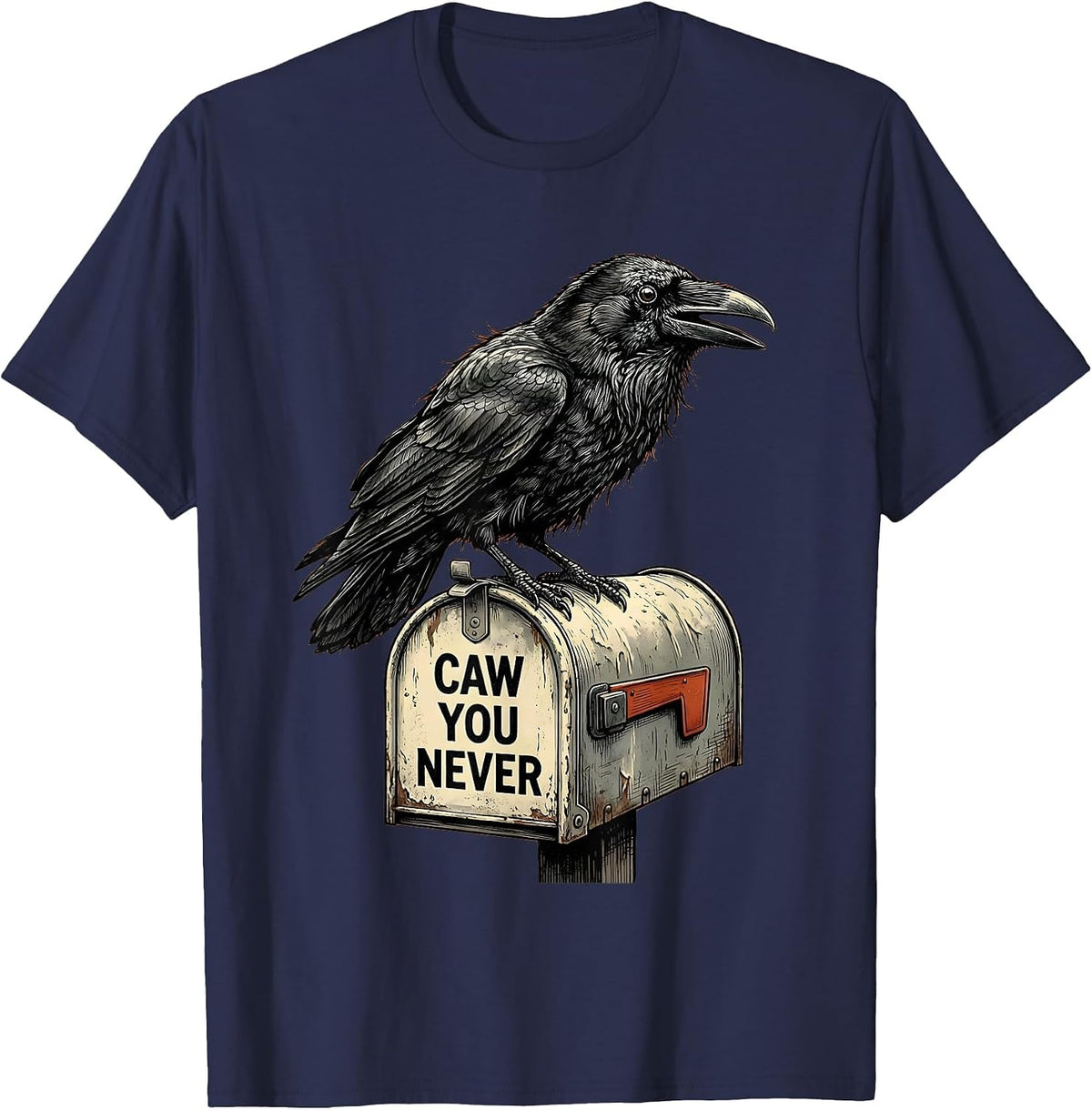 Men's CAW YOU NEVER Funny Crow Meme Bird Lover Humor T-Shirt - Navy Blue