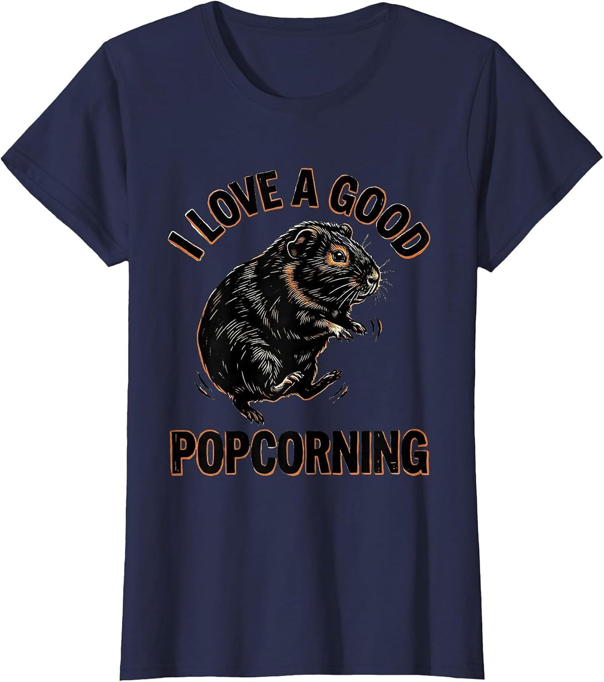Women's I Love A Good Popcorning Cute Guinea Pig Pet Lover Humor T-Shirt - Navy Blue
