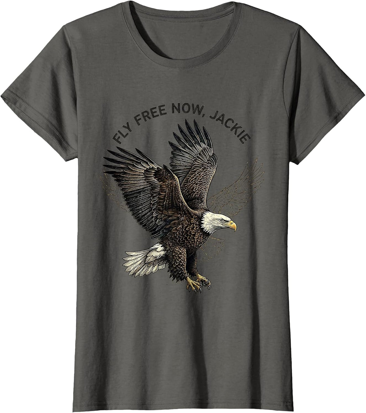Women's Fly Free Now, Jackie Memorial Bald Eagle Tribute T-Shirt - Asphalt Grey