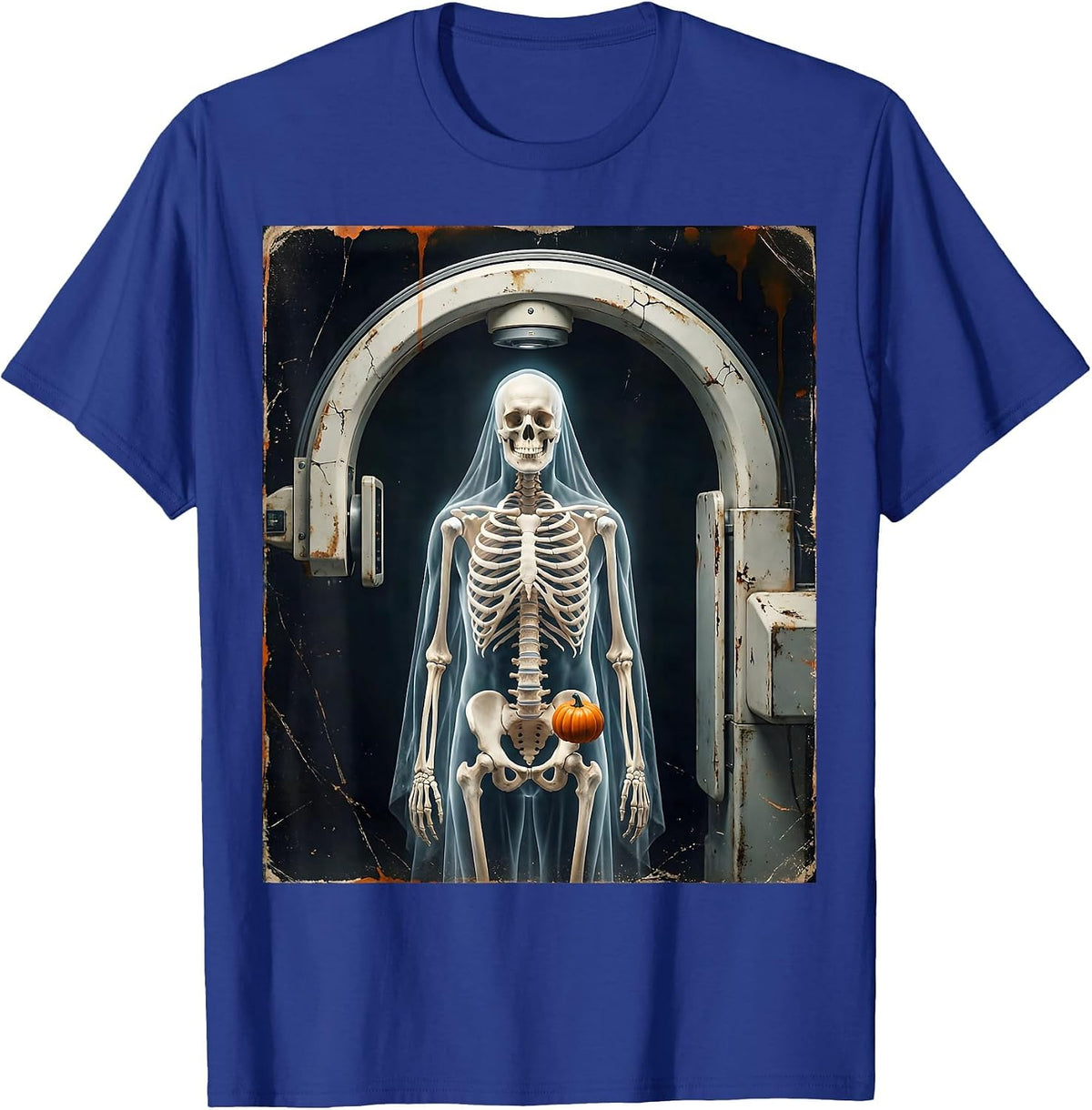 Men's Fluoroscopy Ghost Skeleton Halloween Radiology Tech T-Shirt - Royal Blue
