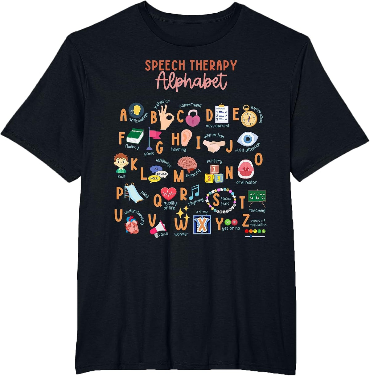 Speech Therapy Alphabet ABC SLP Speech Language Pathologist T-Shirt - Black