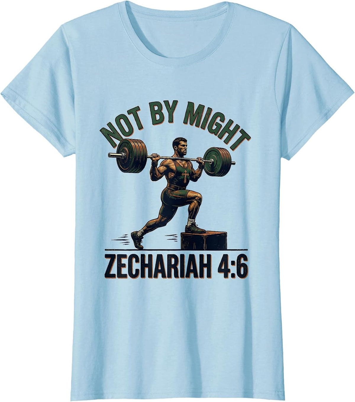Not By Might Zechariah 46 Vintage Christian Gym T-Shirt - Baby Blue