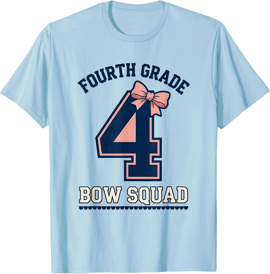Men's Fourth Grade Bow Squad Coquette Bow Back To School Girl T-Shirt - Baby Blue