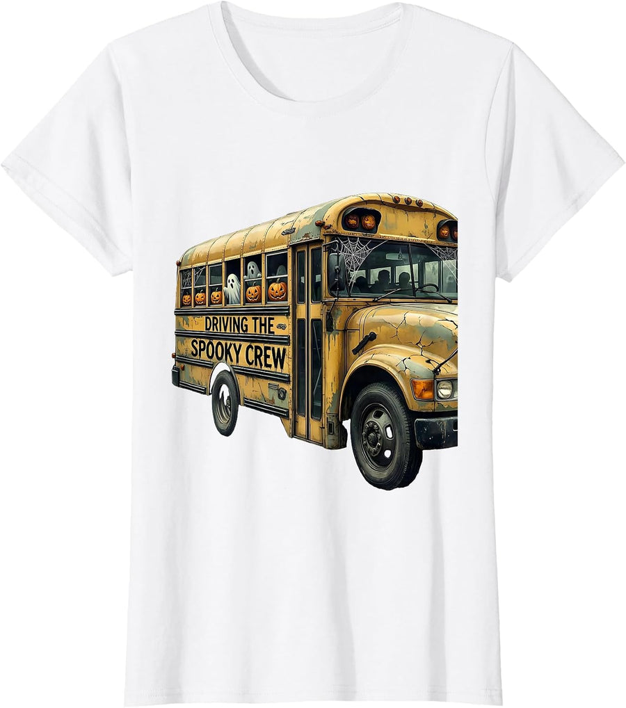 Women's Boo Crew Bus Driver Halloween Design T-Shirt - White
