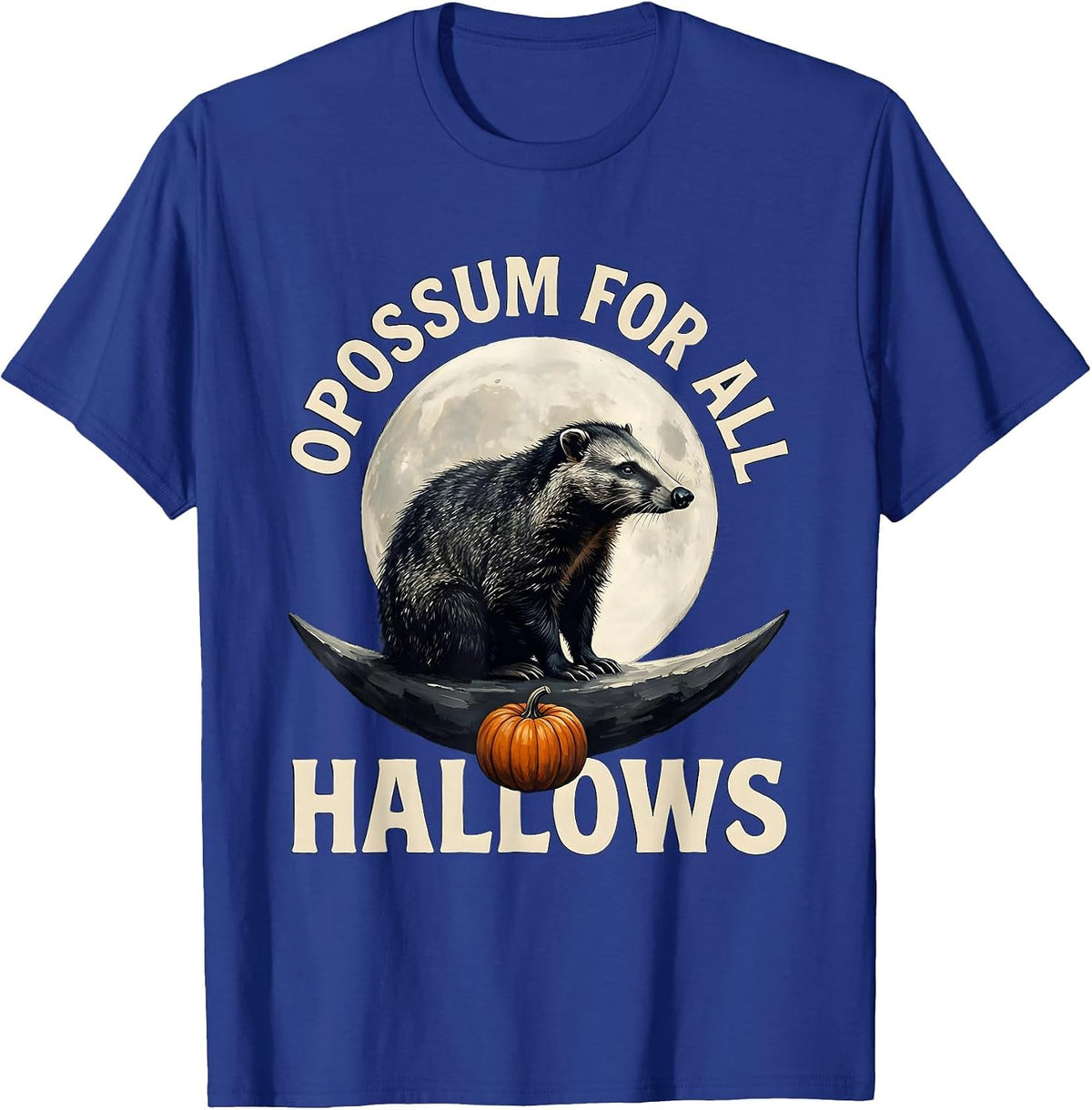Men's Opossum For All Hallows Vintage Gothic Halloween Spooky Moon T-Shirt - Royal Blue