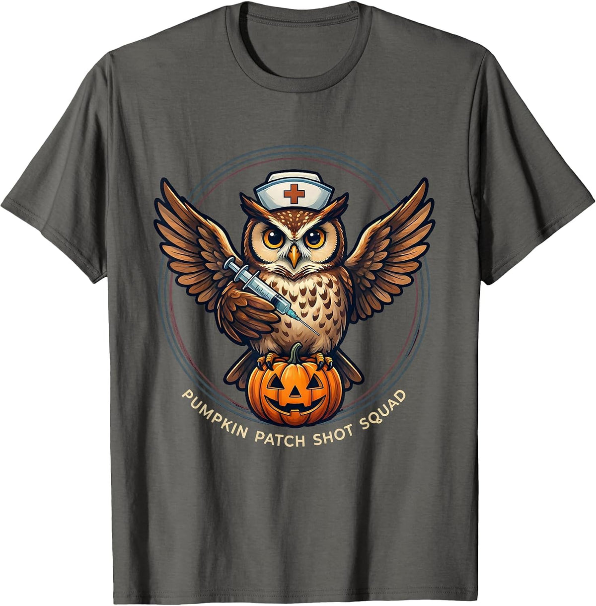 Men's Pumpkin Patch Shot Squad Funny Nurse Halloween Flu Shot T-Shirt - Asphalt Grey