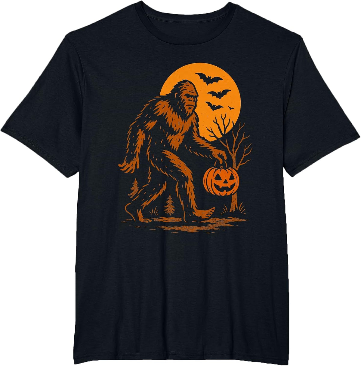 Bigfoot Halloween Sasquatch Jack O Lantern T-Shirt - Black