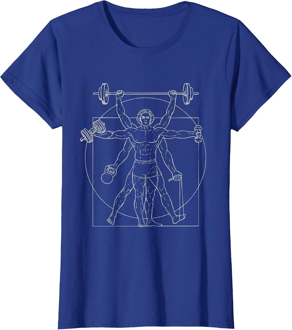 Vitruvian Strength Da Vinci Gym Humorous Design T-Shirt - Royal Blue