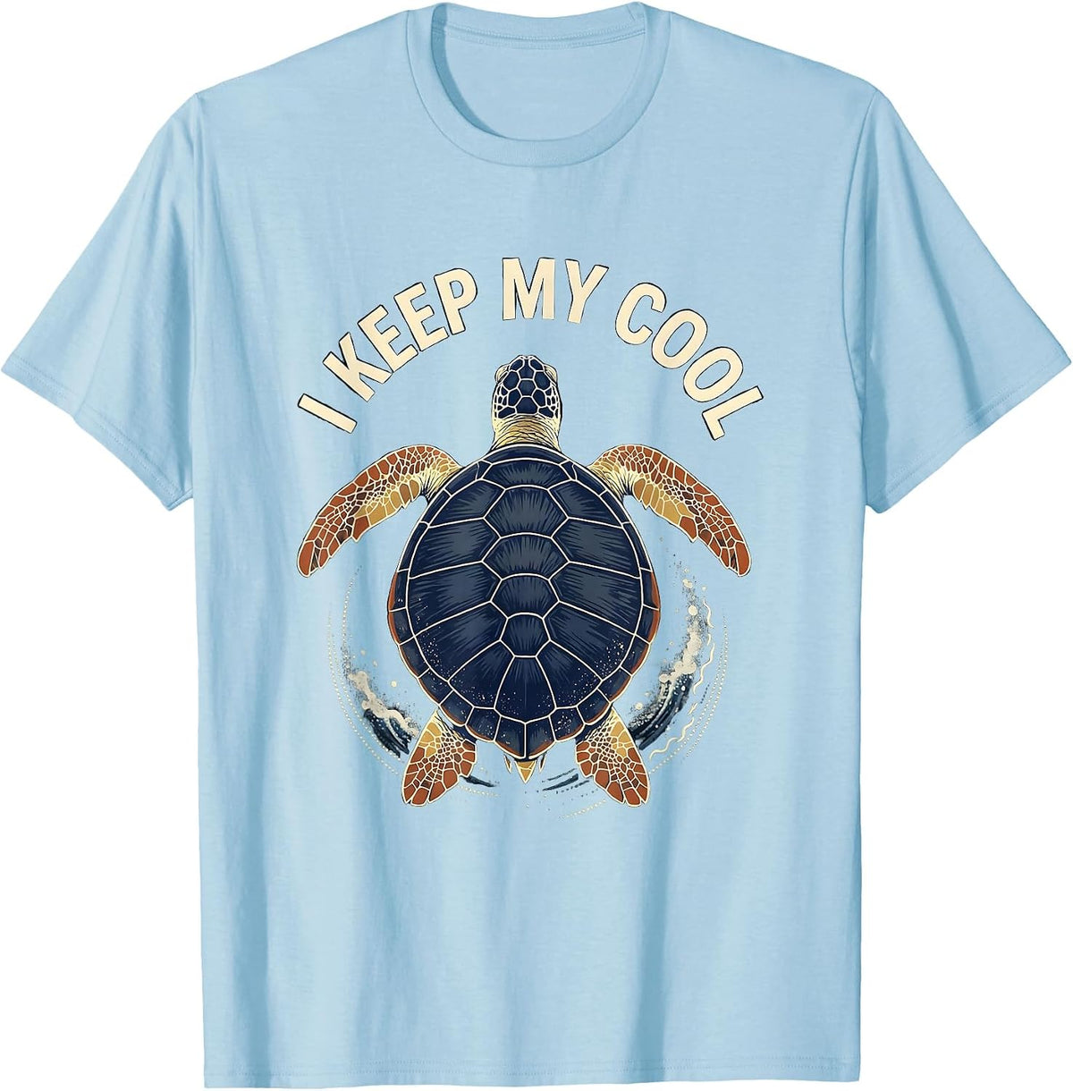 Men's I Keep My Cool Batik Wax Resist Sea Turtle Tropical Vacation T-Shirt - Baby Blue