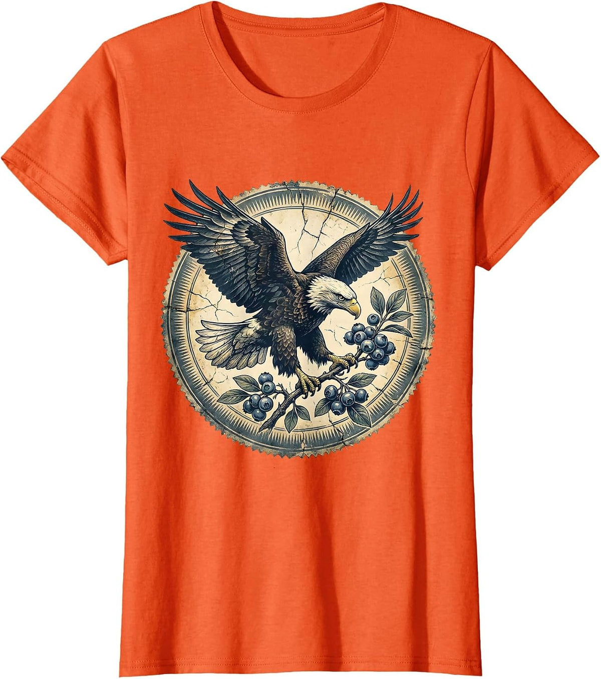 Eagle Clutching Blueberry Branch Patriotic Design T-Shirt - Orange
