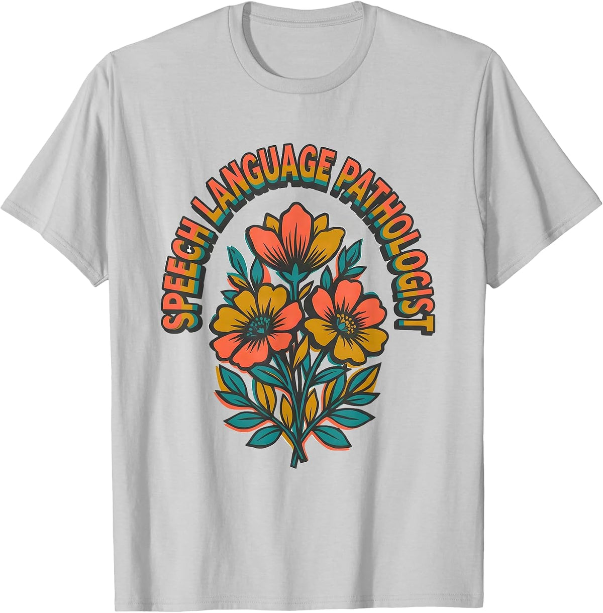 Men's Speech Language Pathologist Retro Floral SLP Therapist Gift T-Shirt - Silver Grey